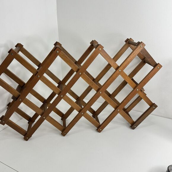 Vtg Large Wine Rack Accordion Holds 14 Bottles Folding Wood Stand Expanding - Picture 5 of 6